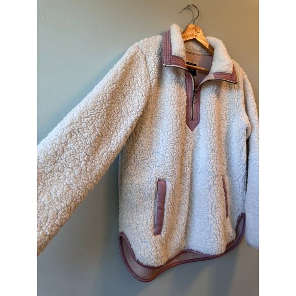 Abercrombie & Fitch Women White Sherpa Fur 1/4 Zip Sweater Pullover s - Picture 1 of 5